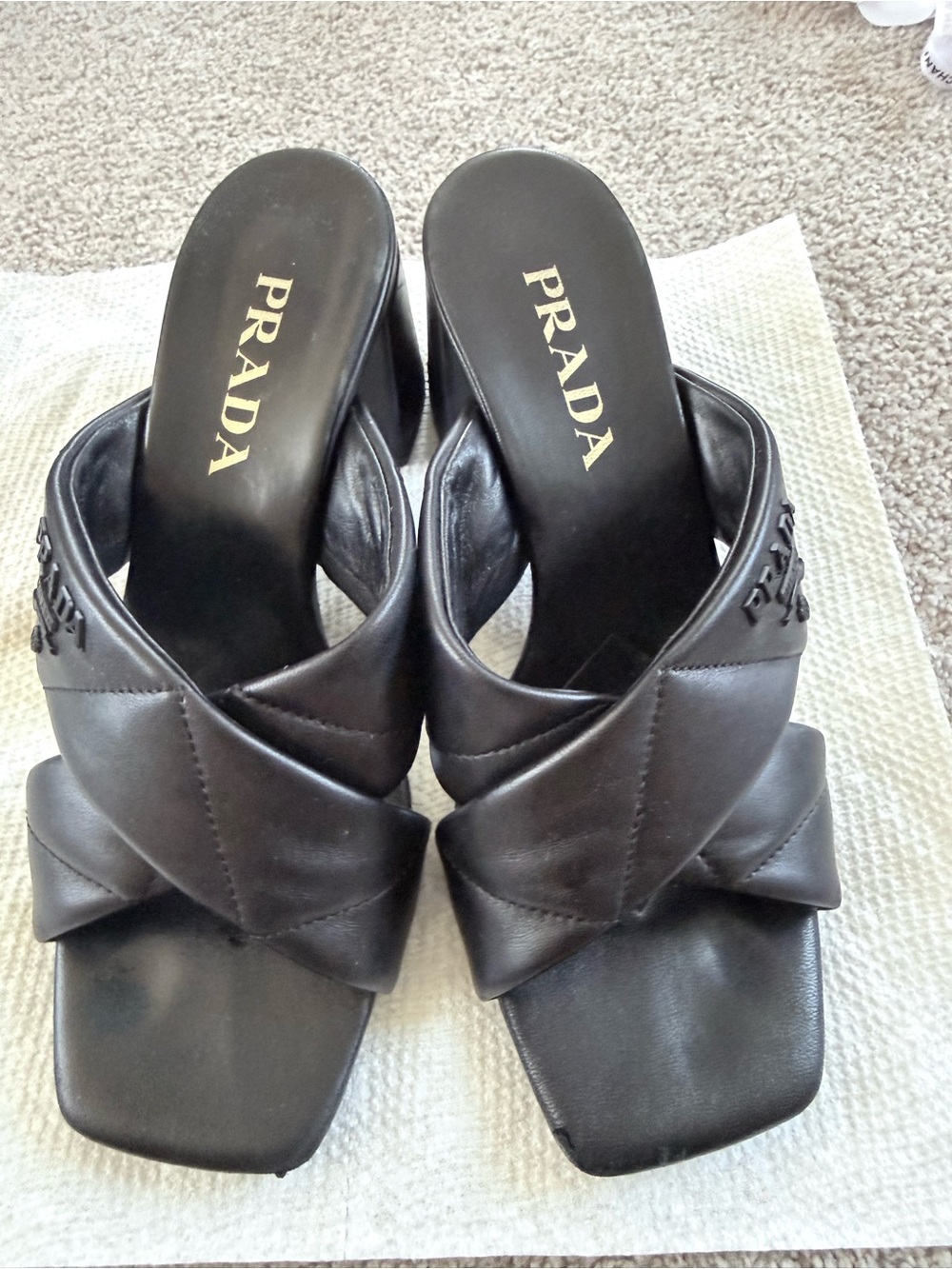 Prada Black Leather Knotted Mule Sandals